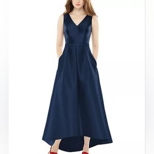 ALFRED SUNG 🏷️NWT Sleeveless V Neck Belted High-Low Gown Box Pleats 18